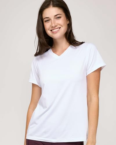 Real Essentials 5 Pack: Women's Short Sleeve Breeze Tech V-Neck T Shirt –Workout Top Wicking Dry Fit Athletic Tee (Plus)2