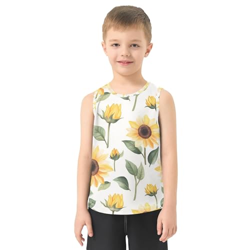 Cartoon Sunflowers Children Tshirts Tank Tops Sleeveless Kids Vest Kids Boys Tshirts for Golf Swim Bike Jog 3T2
