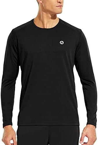 Nepest Long Sleeve Workout T-Shirts for Men, Dry-Fit Athletic/Running/Active/Gym Crewneck Tees, Moisture Wicking,Black,L