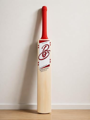 Image of Full Size English Willow Cricket Bat, Cross Weave Tape on The Face | Lightweight | Wooden Long Handle | Free Cover Play for Leather Ball (Speed Master)
