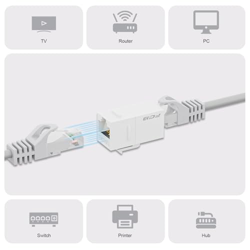 Image of FGB 10 Gbps CAT6A RJ45 Keystone Coupler 25-Pack, Ethernet Keystone Jack, Ethernet Coupler Female to Female UTP for Cat6a /Cat6 /Cat5e /Cat5, White