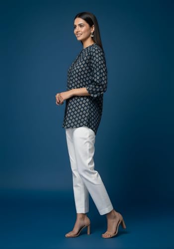 Image of Women's Cotton Printed Kurta Top | 3 /4 Sleeve Straight Kurti Casual Outings