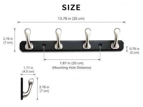 Image of ELUVIA Zinc Alloy 4 Pin Wall Hooks for Hanging Cloth and Towel Hangers for Wall Hook,Hook Rail Home Bathroom Kitchen & Bedroom (Pack of 2,Silver Black,4 Hook)