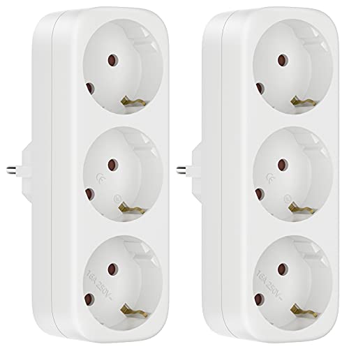 Doppelstecker, Doppelstecker für Steckdose, 3 in 1 Steckdosenadapter, Mehrfachstecker, Wandplatte Steckdose, Mehrfachsteckdose ohne Kabel, Tragbare Praktisch für Büro, zu Hause, Reisen - 2 Stücke