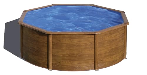 Gre KIT300W Piscina de Acero Elevada, Redonda con Aspecto Madera, Piscinas Desmontables para Jardín, 300 x 120 cm, Pacific