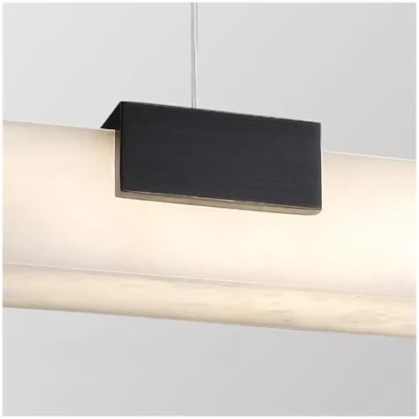 Luxury Marble Chandelier - Designer LED Kitchen Island Light, All Copper Rectangle Fixture for Restaurant & Living Room, Elegant Front Desk Decor.