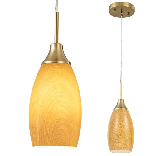 Image of Viinew Mini Glass Pendant Light, 4.72 inch, Walnut Wood Grain