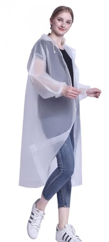 ECVV Raincoat Rain Poncho for Men Women, EVA Waterproof Raincoat Jacket Lightweight Rain Jacket with Hoods and Sleeves Reusable Rain Gear for Travel