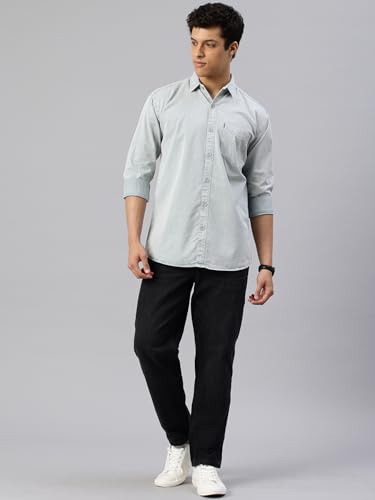 Image of Majestic Man Men's Washed Cotton Twill Casual Shirt - Comfort | Pure Cotton | Slim Fit | Full Sleeve | Casual Wear