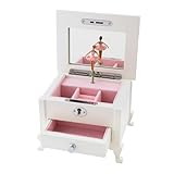 THINGS REMEMBERED Engraved Footed White Musical Jewelry Box (Free Customization), Plays Swan Lake Music, Customized Gift for Girls