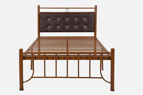 Image of Zuno Metal Single Size Bed Without Storage | Wrought Iron Single Bed with Headboard & Footboard| Sturdy Powder Coated Platform Cot for Bedroom, Living Room, (Zuno Brown)
