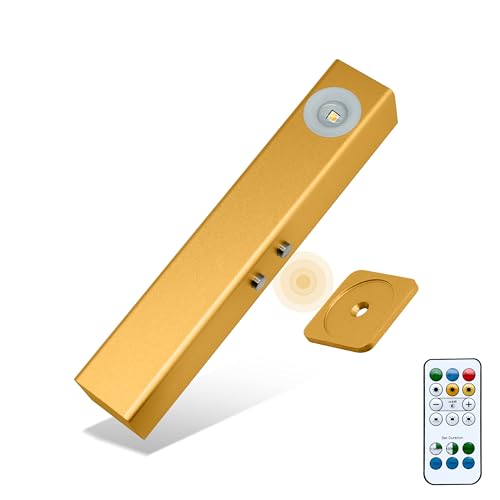 Image of Motion Sensor LED Night Lights, 2500 mAh Rechargeable Battery Operated Indoor Wall Light Without Power Connection with Switch, Wireless Wall Lighting Battery for Cabinet Bedroom Stairs (Gold)