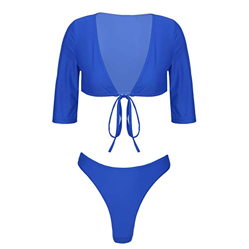 Kaerm Woman Half Sleeve Tie Knot Two Piece Swimsuit Bikini Set High Waist Thong Swimwear Bathing Suit