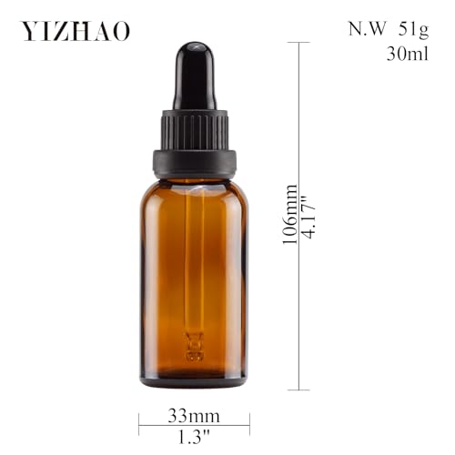 Yizhao Amber Glass Dropper Bottles 30ml, with Glass Pipette Dropper, for Essential oil, Aromatherapy, Laboratory, Massage, Makeup, Mixing, Travel– 6Pcs