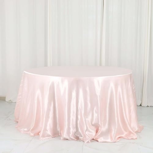 Efavormart 132 Inch Satin Round Tablecloth, Washable Linen Table Cover, Decorative Silky Fabric for Wedding, Party, Banquet Events - Rose Gold/Blush