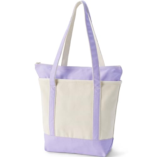 Image of Lands' End Zip Top Long Handle Canvas Tote Bag