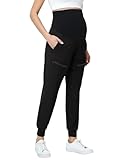 Foucome Women's Maternity Pants Lightweight Maternity Joggers with 4 Pockets Casual Pregnancy Athletic Pants Black M