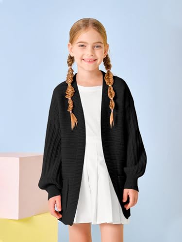 Haloumoning Kids Girls Open Front Cardigan Sweaters Long Sleeve Cable Knit Fashion Clothes with Pockets 5-14 Years3