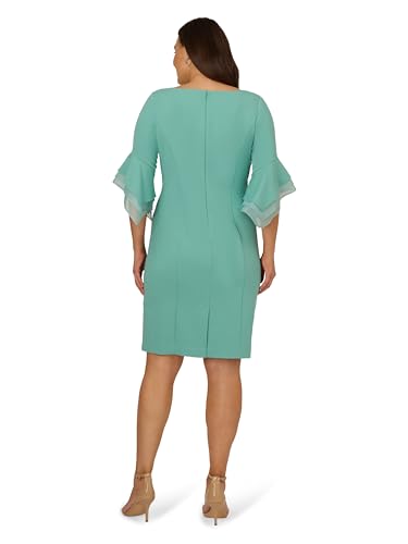 Image of Adrianna Papell Stretch Knit Crepe Sheath Dress with Tiered Organza Bell Sleeve