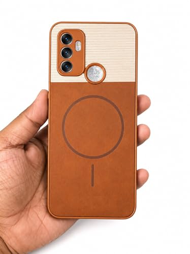 Image of Bintage Mac Safe Design Hard Slim Back Case | Soft Border Camera Protect | Dual PU Leather Finish Back Cover Compatible for Oppo A33 (4G) 2020 - White & Brown
