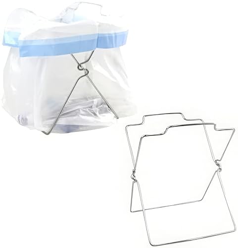 Image of SUPKID Grocery Bag Holder-Stainless Steel Foldable - Ideal for Kitchen Office and Outside -Garbage Support Rack with Towel Hanging Rod -Large, silvery