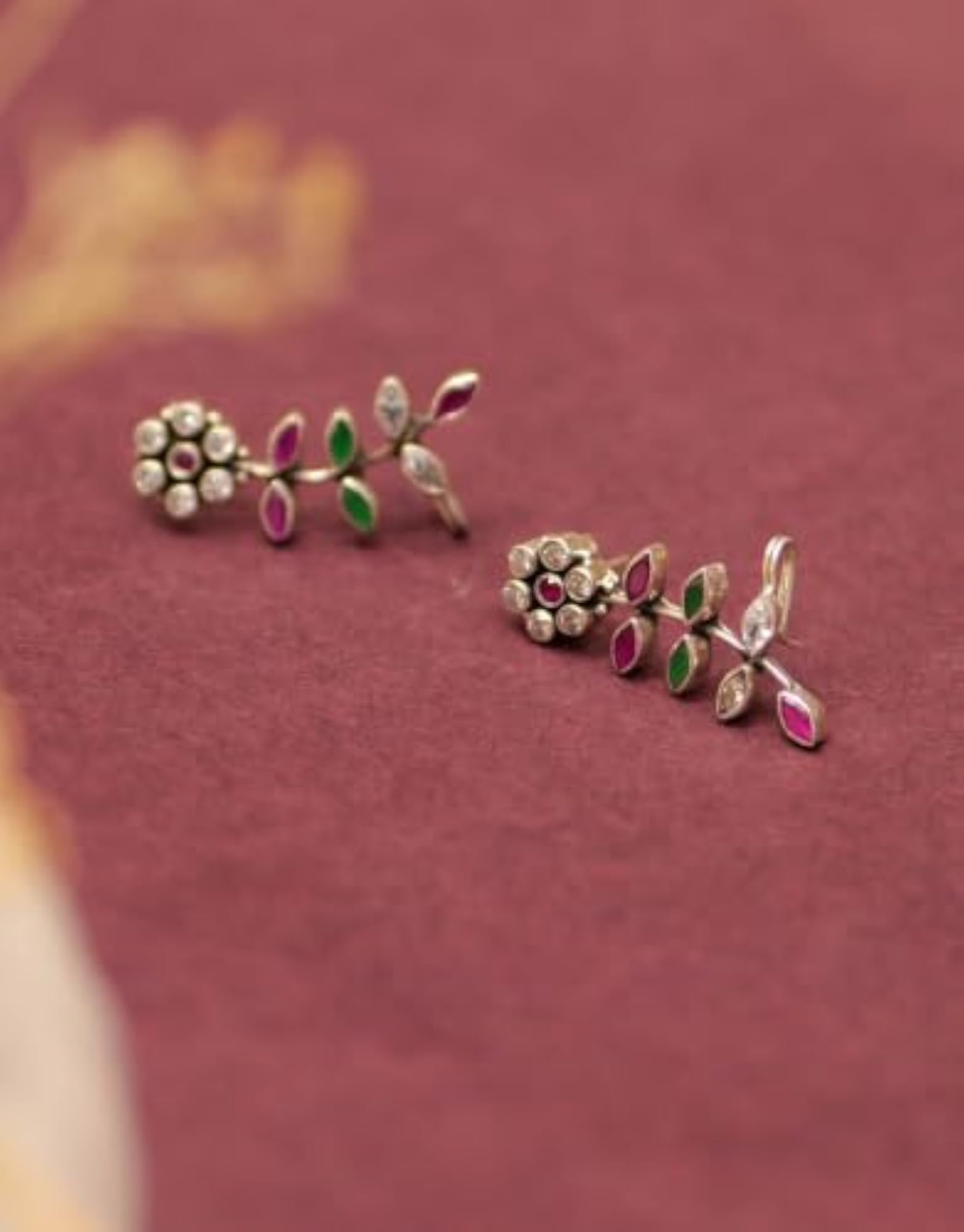 Jadau Blossom Ear Cuff in 925 Sterling Silver, Handmade