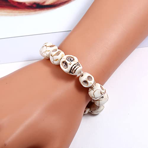yaozeio Skeleton Skull Bracelets for Men Women Punk White Turquoise Bead Bracelet Halloween Costumes for Women Accessories Halloween Gothic Bone Bracelet Gifts for Friend2