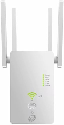 1200Mbps WiFi Booster | AC1200 WiFi Range Extender/Repeater with 4 Antennas | 2.4GHz & 5GHz Dual Band (White)