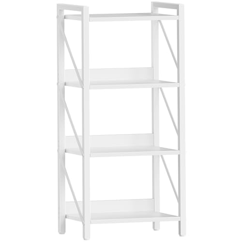 HOOBRO Scaffale a 4 Ripiani in Stile Moderno, Libreria Angolare, Scaffale a Scala, con Struttura in Metallo, per Soggiorno, Camera, Ufficio, Cucina o Ingresso, Bianco EWW40SJ01