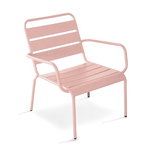 Oviala Fauteuil de Jardin Bas Relax Acier Rose poudré - Palavas