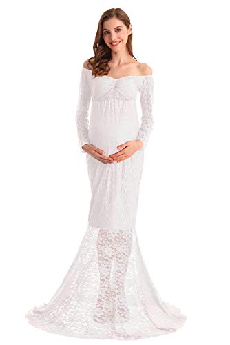 HIHCBF-Women-Mermaid-Maternity-Lace-Dress-V-Neck-Off-Shoulder-Slim-Fit-Bridesmaid-Wedding-Baby-Shower-Photo-Shoot-Gown