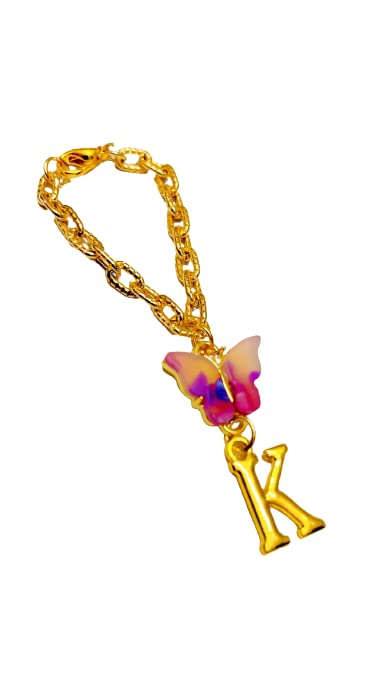 Morel Sturdy Rose Gold Watch Charm of Pink and Purple Butterfly and K Initial Diamond Alphabet Pendant, Watch Charm, Watch Accessories, Giftable for Wife, Sister or Friends Pack of 1 (B0B1PJFF2K) Amazon Price History, Amazon Price Tracker