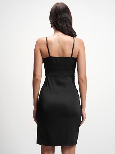 Image of Tokyo Talkies Women's Shoulder Straps Bodycon Short Dress | Chic & Stylish | Ruched | Perfect for Parties, Date Nights & Evening Glam