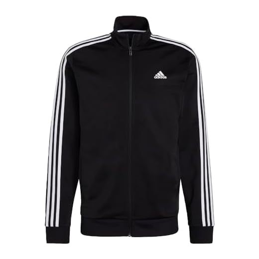 adidas Men's Essentials Warm-Up 3-Stripes Track Top, Black/White, Large