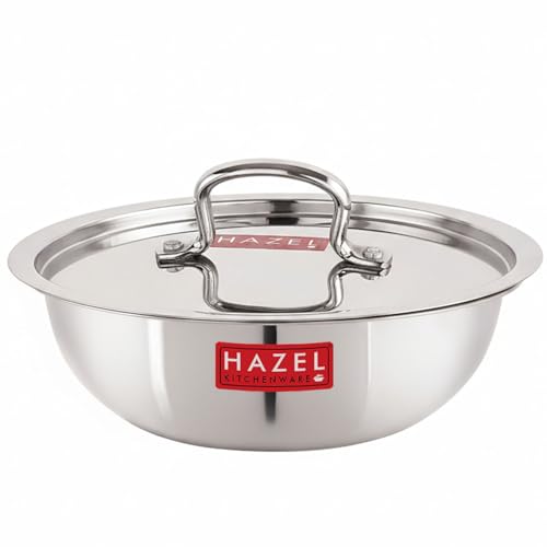 HAZEL Triply Stainless Steel Tasra with Steel Lid 5.5L | Induction-Compatible Cookware, 33.8cm | Kadai for Frying & Deep Cooking | Heavy Bottom... - Image 3