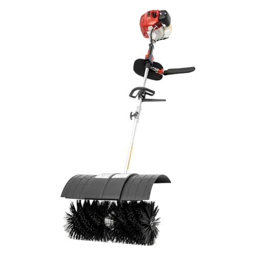 Gas Handheld Sweeper, 52cc 2Stroke 2.3HP Outdoor Hand Held Gas Power Broom Gasoline Walk Behind Sweeper Push Brush for Lawn Leaf Artificial Turf Grass Gravel Cleaning