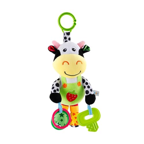 Image of Interactive 3D Teethers Musical Baby Toy-Plush Stroller Hanging Doll for Infant Babies Stuffed Animal Activity Soft Toys with Multi-Sensory Crinkle, Rattle & Textures for Tummy Time 0-3 Years Cow