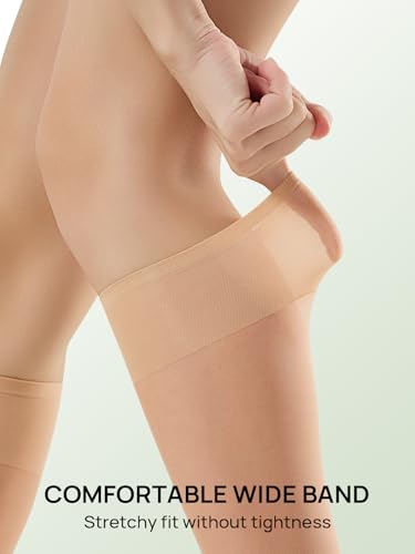 MANZI 3 Pairs Sheer Knee High Stockings for Women 15 Denier Ladies Nylon Knee Highs Trouser Socks