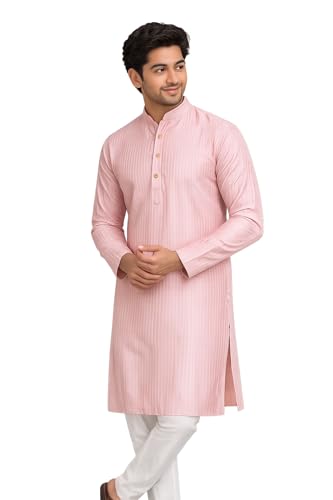 Image of SOJANYA Men's Pintuck Silk Blend Embroidered Kurta