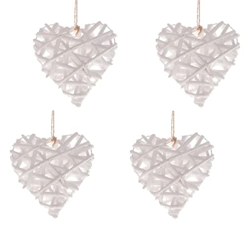 Weidenherz mit Naturkordel / 10 cm/Vintage weiß / 4er-Set