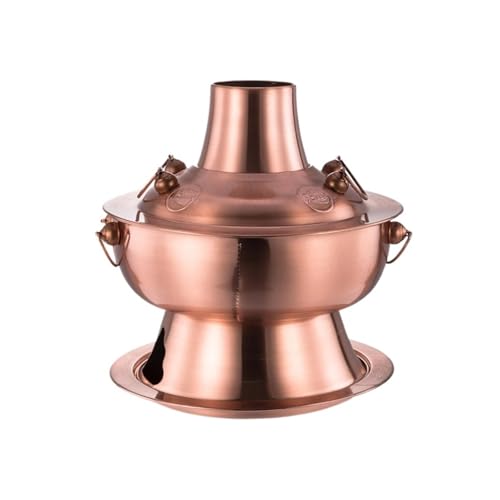 FENOKD Vintage Chinese Style Charcoal Imitation Copper Split Design Stainless Steel Charcoal Shabu Cooker (Copper 30cm)