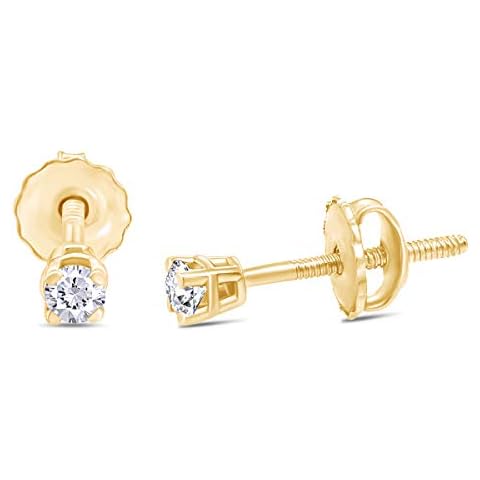 0.04 Carat (Cttw) Round Cut White Natural Diamond Accents 4-Prong Screw Back Solitaire Stud Earrings In 14k Yellow Gold Over Sterling Silver Jewelry For Women Cover