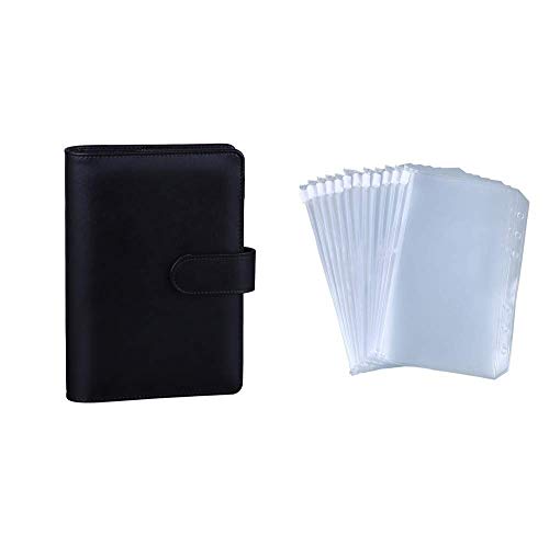 Antner A6 Pu Leather Notebook Binder (Black) Bundle | 12 Pieces A6 Size Binder Pockets #TOP6