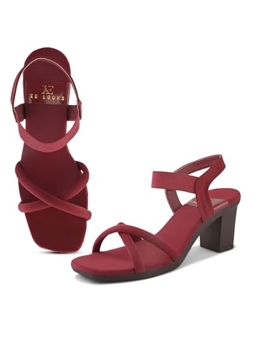 Image of XE Looks Women's Stylish Block Heels | Open-Toe Sandals with Elastic Support | Anti-Skid Sole & Cushioned Footbed Block Heels For Girls