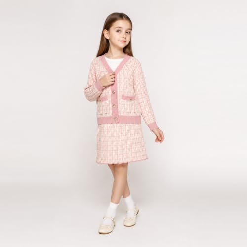 Image of Mud Kingdom Cute Little Girls Ribbed Knit Cardigan Skirt Set School Style