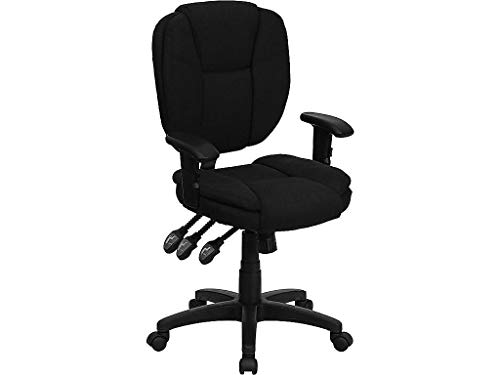 Image of Flash Furniture Caroline Mid-Back Black Fabric Multifunction Swivel Ergonomic Task Office Chair with Pillow Top Cushioning and Arms