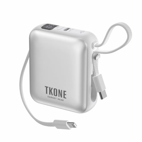 Image of TKONE Trek Mini 10000mAh Power Bank with Built-in Type-C & Lightning Cable, 22.5W Fast Charging, LED Digital Display, Compact Portable Power Bank for iPhone, Samsung, Android Devices & Tablets
