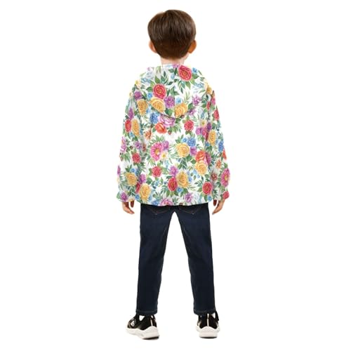 CHIFIGNO Vibrant Roses Toddler Polar Fleece Lined Fall Jacket, Fleece Jacket Kids with Hooded 3T4