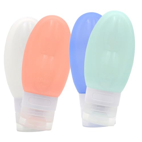 Beatifufu 4pcs Silicone Travel Bottles Refillable Lotion Dispensers for Toiletries Shampoo Sunscreen Creams Portable Toiletry Containers in Pink White Green Blue