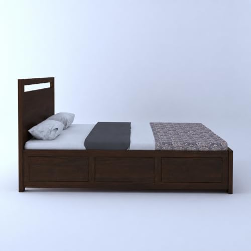 Image of SHISSO Solid Sheesham Wood Queen Size Bed with Storage Box | Wooden Queen Size Double Bed Cot Palang with Storage | Furniture for Bedroom,Home,Hotel | Jaipur Design | Walnut Finish